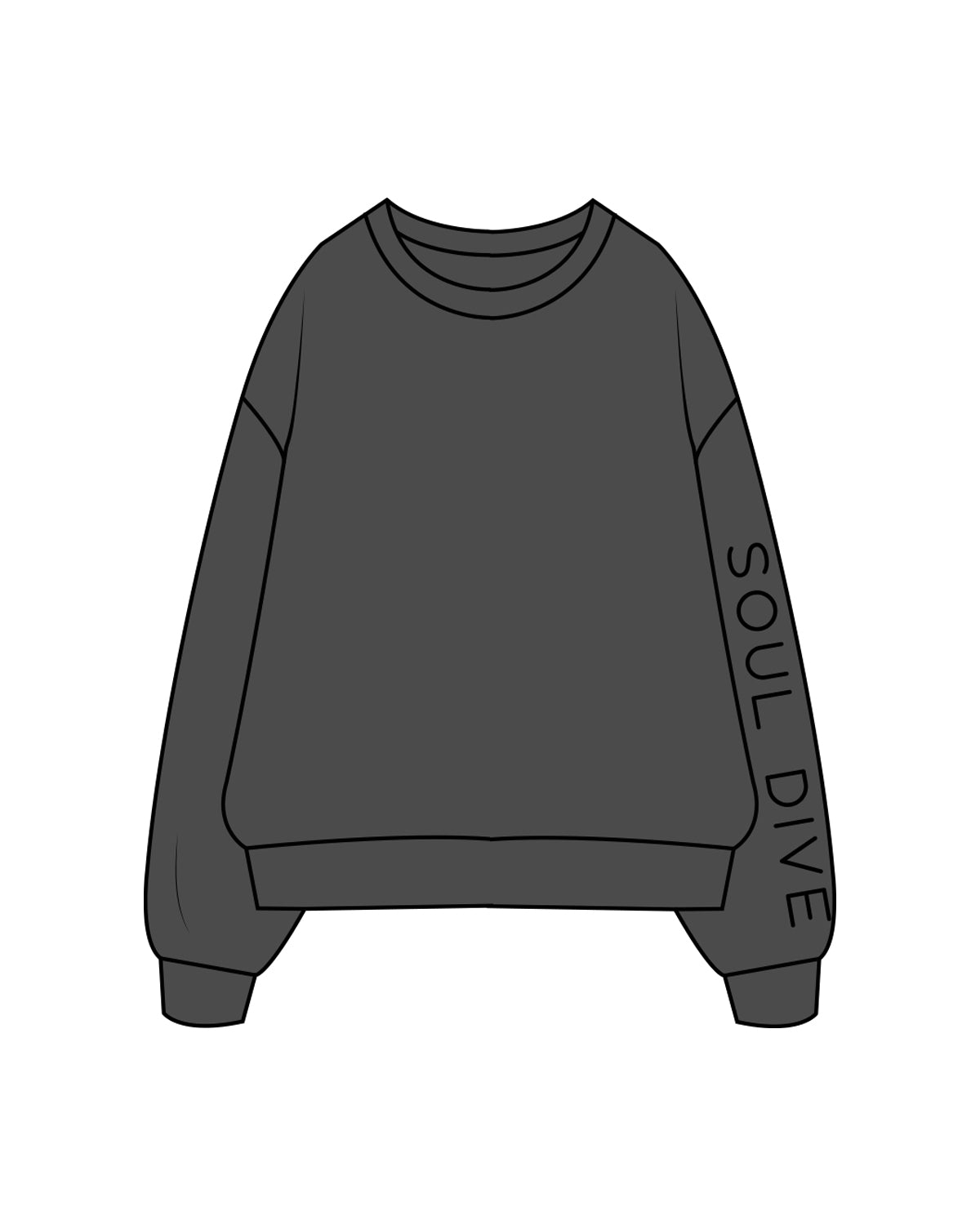 The Womens Crewneck - Washed Black - SDY - Left Sleeve & Back Center - Black