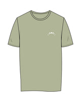 The Womens Tee - Pistachio - Symmetry Yoga - Left Chest Arc & Back Center Stacked - Printed - White