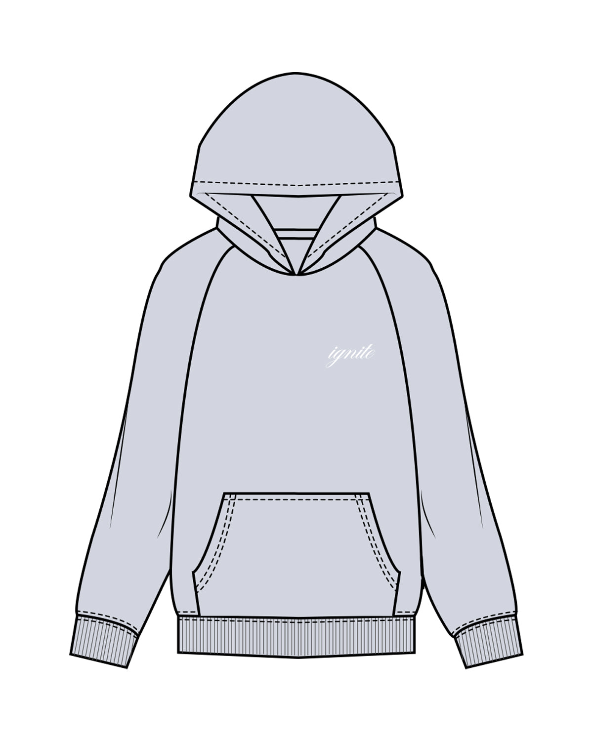 The Mens Hoodie - Washed Powder - Ignite Barre & Fitness - Left Chest & Center Stacked - White Printed