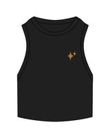 The Ribbed Crop Tank - Black - New Mom School - Left Chest Diamonds - Gold