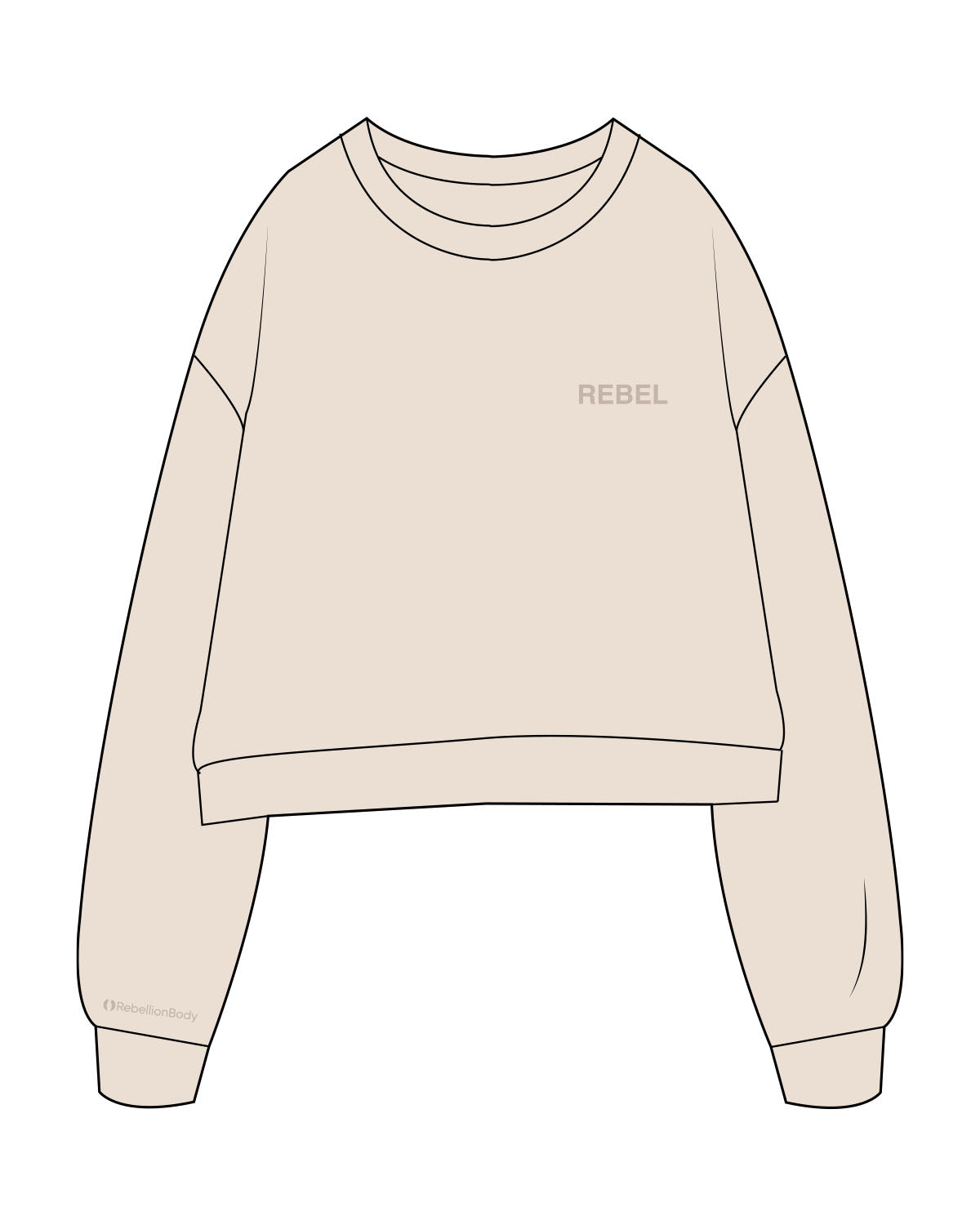 The Studio Crop - Latte - Rebellion Body - Left Chest & Right Sleeve - Printed - Tone on Tone