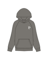 The Mens Hoodie - Washed Gray - POSE PILATES - Left Chest PP "Embroidered" & Back PPS round "Printed" - White