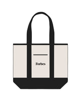 The Contrast Tote Bag - Natural / Black - Forbes - Center Body - Embroidered - Black