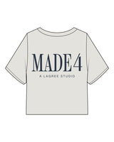 The Heavyweight Crop Tee - Washed Bone - M4Lagree - Center Chest & Center Back Stacked - Navy Blue