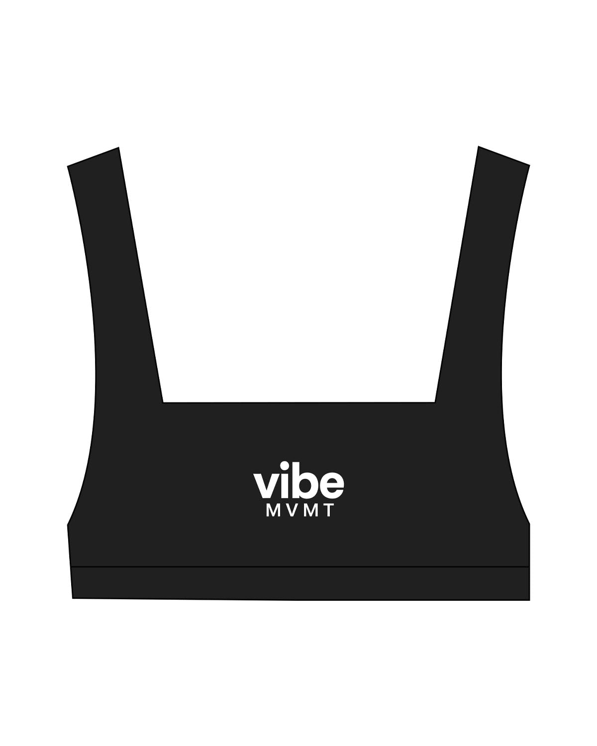 The Box Cut Bra - Black - Vibe MVMT - Center Chest Stacked - Printed - White