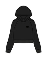 The Womens Crop Hoodie - Black - KBK - Left Chest & Back Center - Full Color Black