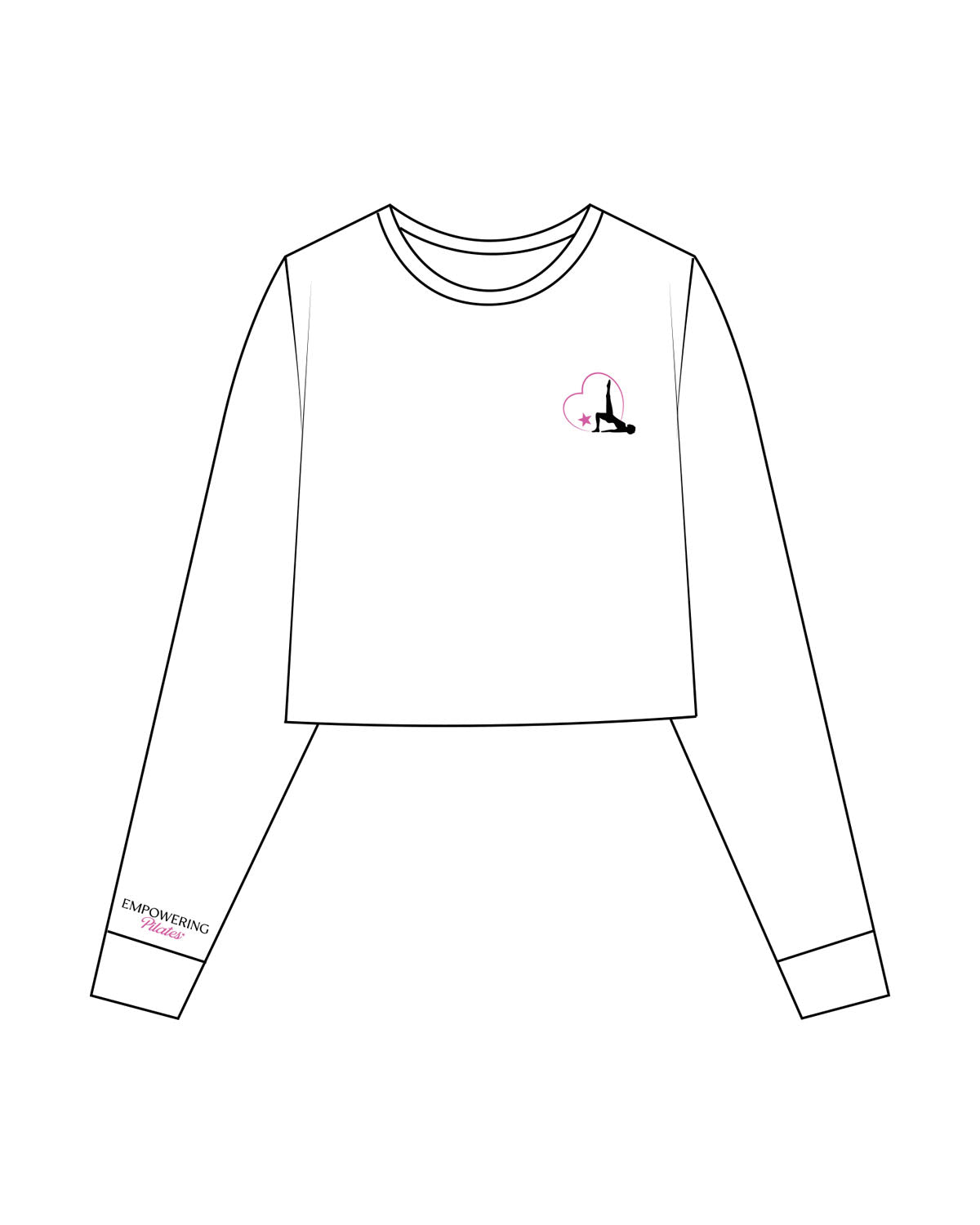 The Crop Long Sleeve - White -  Empowering Pilates - Left Chest & Right Arm - Printed - Full Color