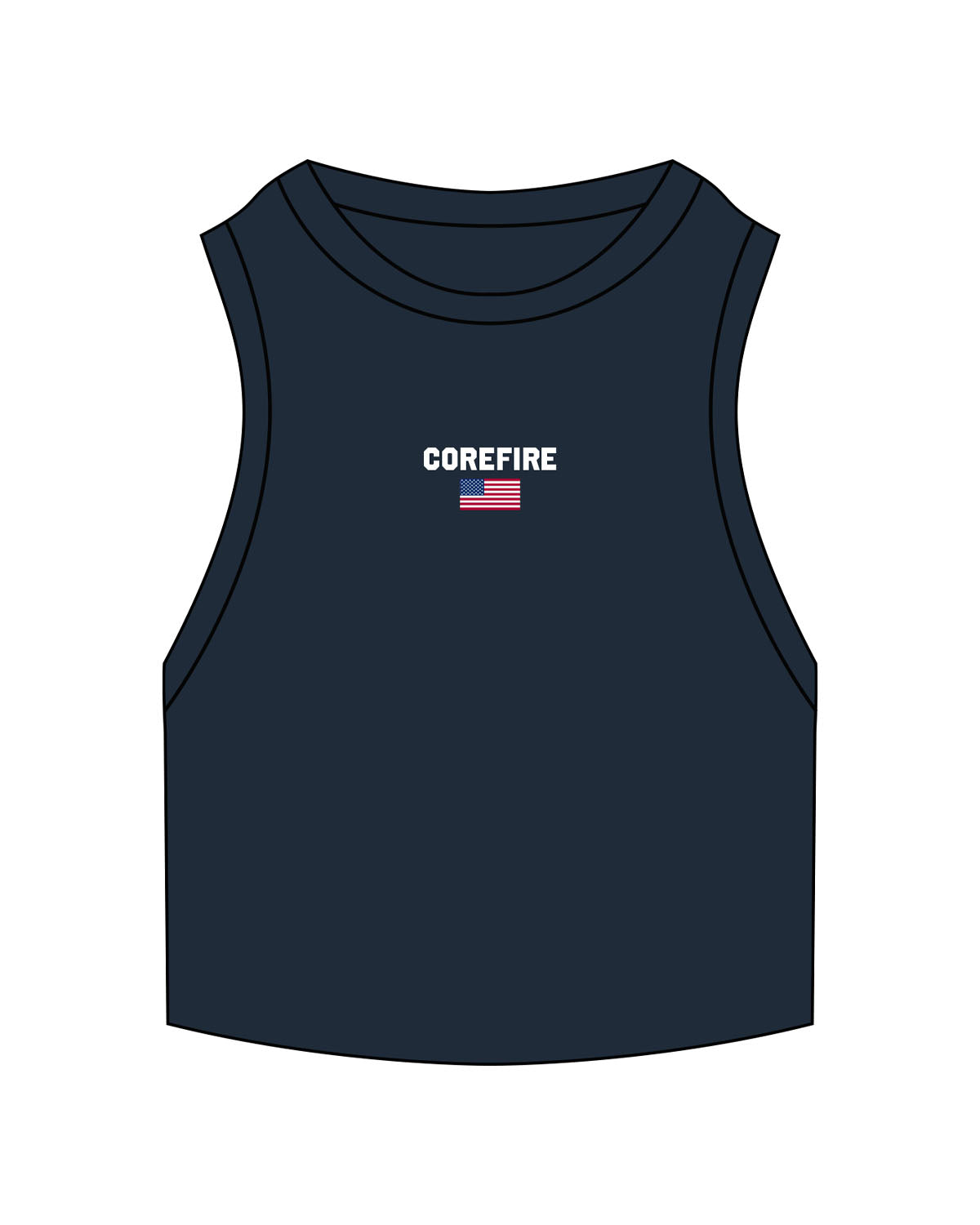 The Ribbed Crop Tank - Navy - Corefire - Center Chest Stacked - Flag - Embroidered - Full Color