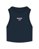 The Ribbed Crop Tank - Navy - Corefire - Center Chest Stacked - Flag - Embroidered - Full Color