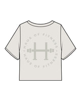 The Heavyweight Crop Tee - Washed Bone - Haus of Fitness - Center Chest & Back Stacked - Tone on Tone