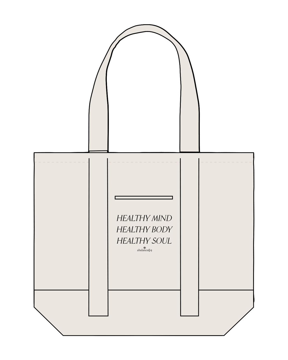 The Contrast Tote Bag - Natural / Natural - Balanced Self - Center Body Stacked - Printed - Black