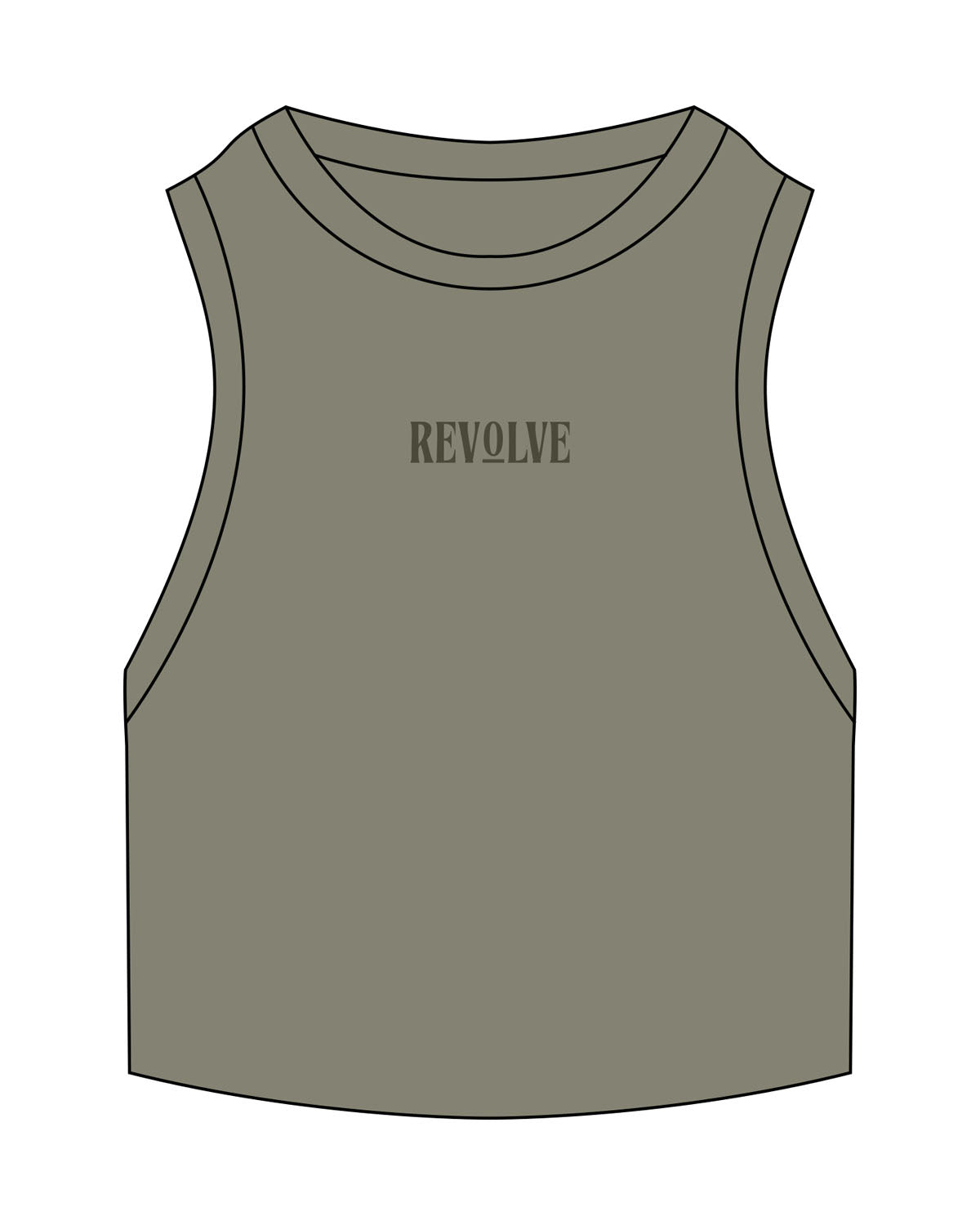 The Ribbed Crop Tank - Eucalyptus - Revolve Pilates - Center Chest "REVOLVE" - Embroidered - Tone on Tone