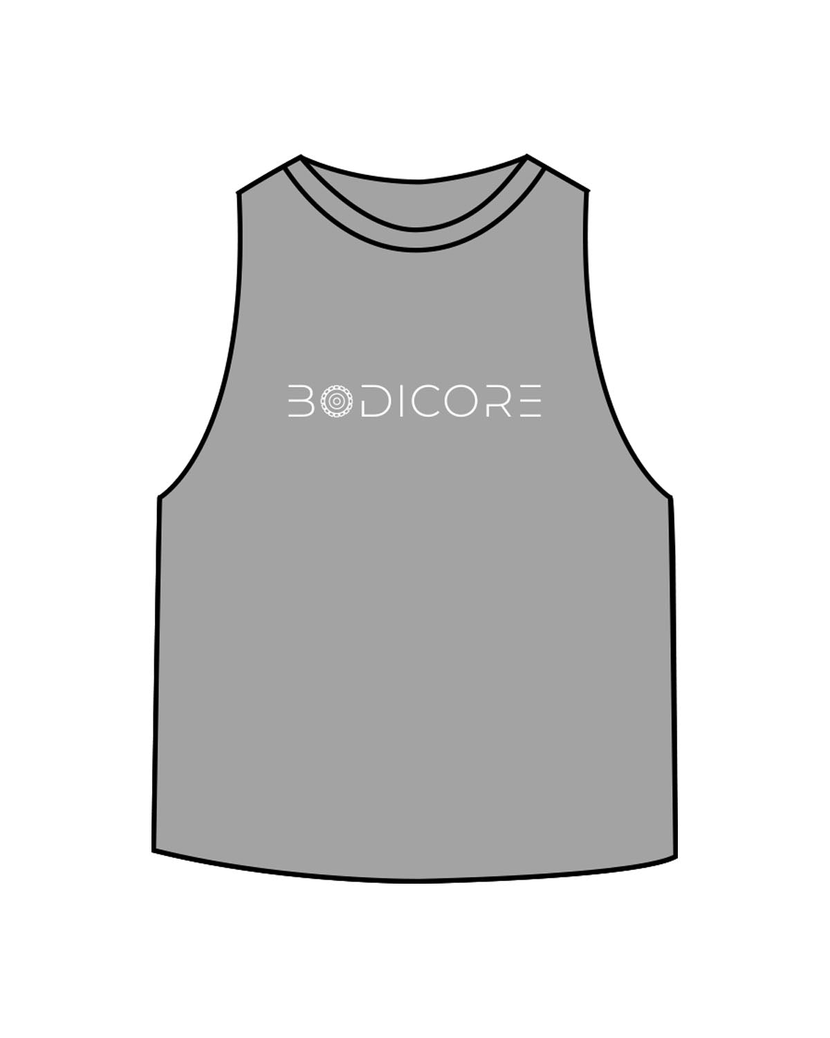 The Crop Muscle Racerback- Athletic Heather - Bodicore - Center Chest - Printed - White