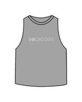 The Crop Muscle Racerback- Athletic Heather - Bodicore - Center Chest - Printed - White