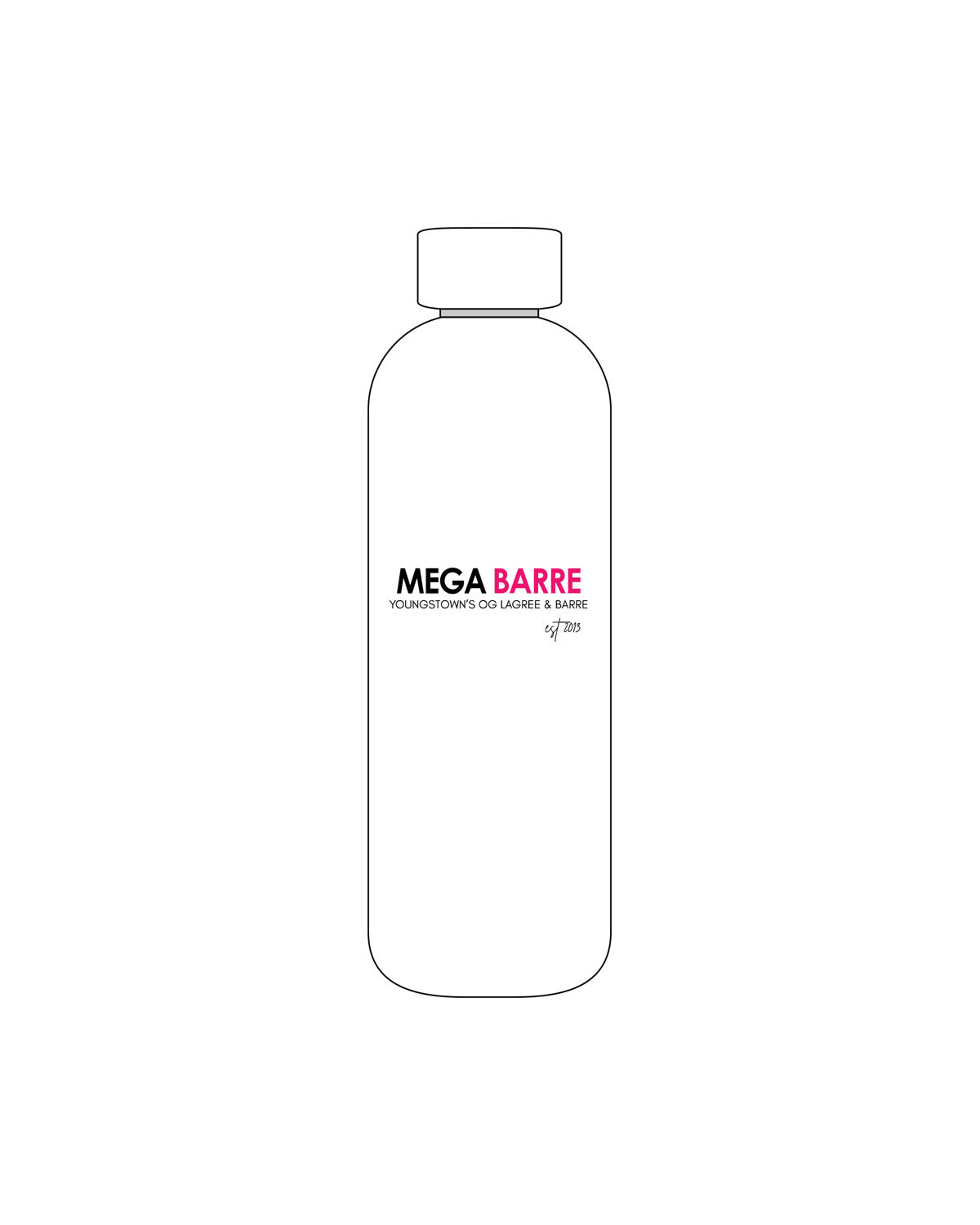 The Water Bottle - White - Megabarre - Center Body Stacked Landscape - Printed - Black/Pink