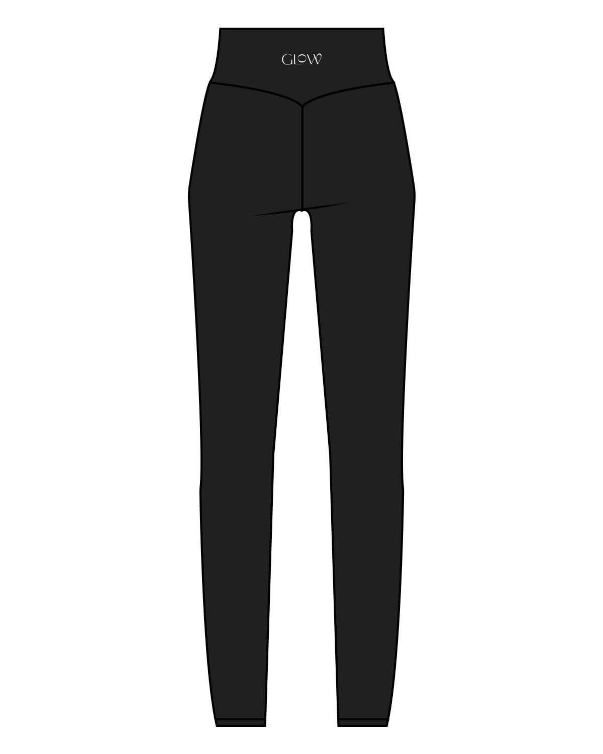 The Basic Legging - Black - GlowPilates - Center Back "GLOW" - Printed - White