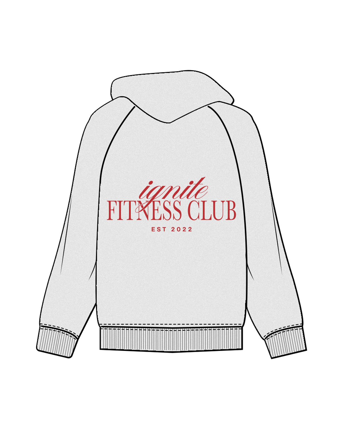The Mens Hoodie - White Heather - Ignite Barre & Fitness - Left Chest & Center Back Stacked - White Printed