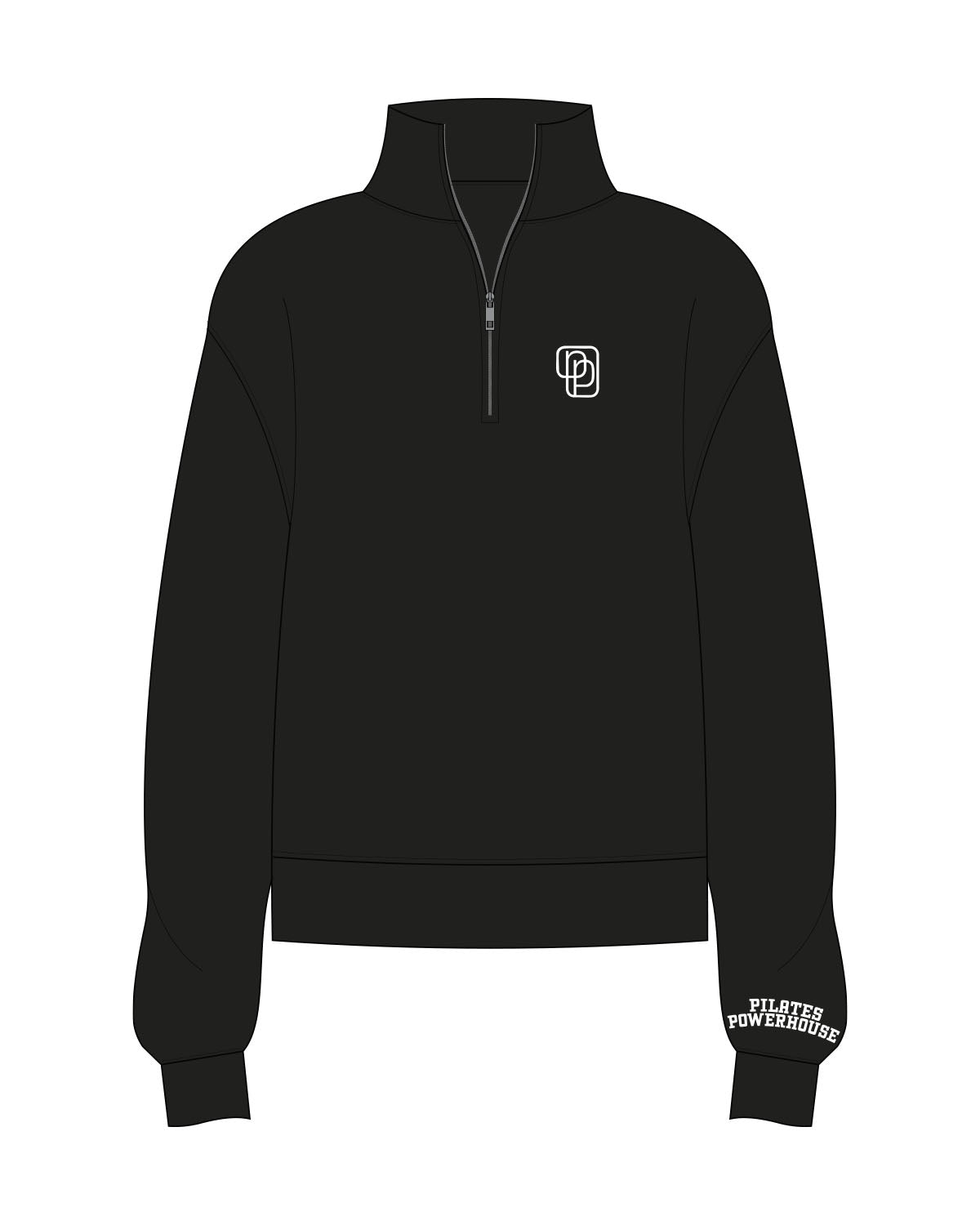 The Womens 1/4 Zip - Black - Pilates Powerhouse - Left Chest & Left Wrist - Printed - White