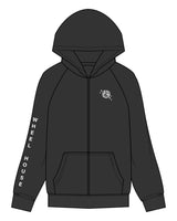 The Womens Zip Hoodie - Washed Black - Wheel House NY - Left Chest & Right Sleeve - Printed - White