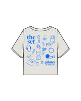 The Heavyweight Crop Tee - Washed Bone - Set Studio - Left Chest & Full Back - Printed - Blue
