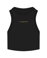 The Ribbed Crop Tank - Black - New Mom School - Center Chest Stacked "NASHVILLE" - Embroidered - Gold