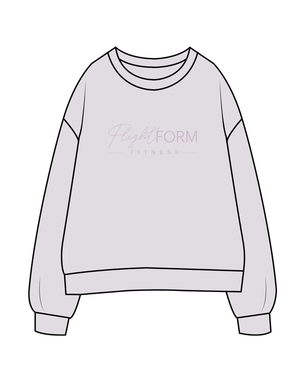 The Womens Crewneck - Orchid - Flightform - Center Chest Stacked - Printed - Tone on Tone