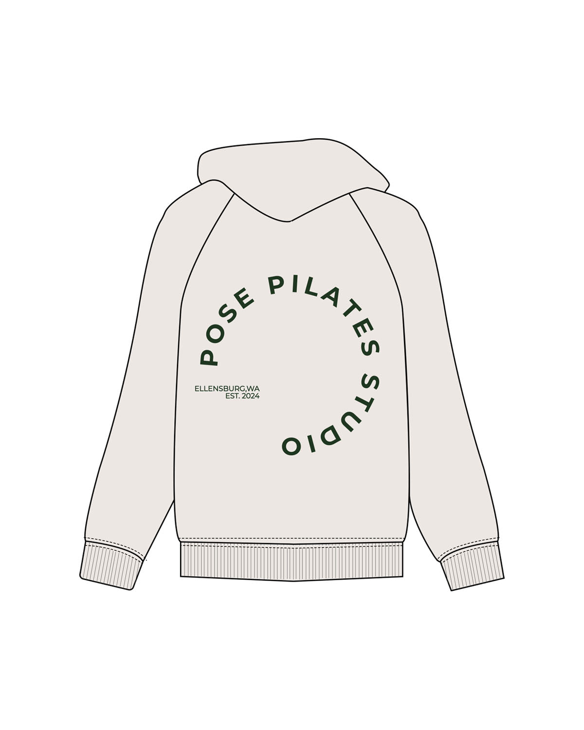 The Mens Heavyweight Zip Hoodie - Bone - POSE PILATES - Left Chest PP "Embroidered" & Back PPS round "Printed" - Green