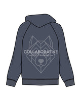 The Mens Classic Hoodie - Petrol - Collaborative Dog - Left Chest Stacked & Back Stacked - Full Color