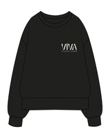 The Womens Heavyweight Crewneck - Black - Viva Pilates - Left Chest Stacked - Printed - Off White