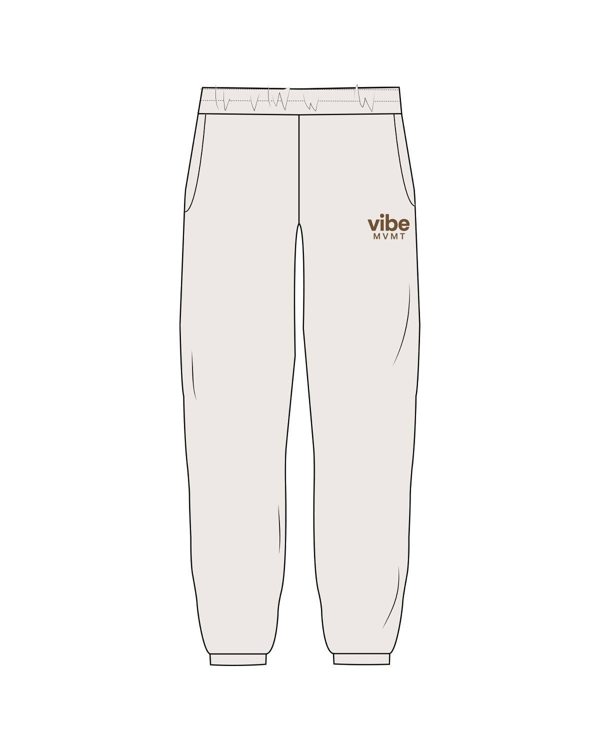The Womens Sweatpants - Bone - Vibe MVMT - Left Leg Stacked -  Embroidered - Brown