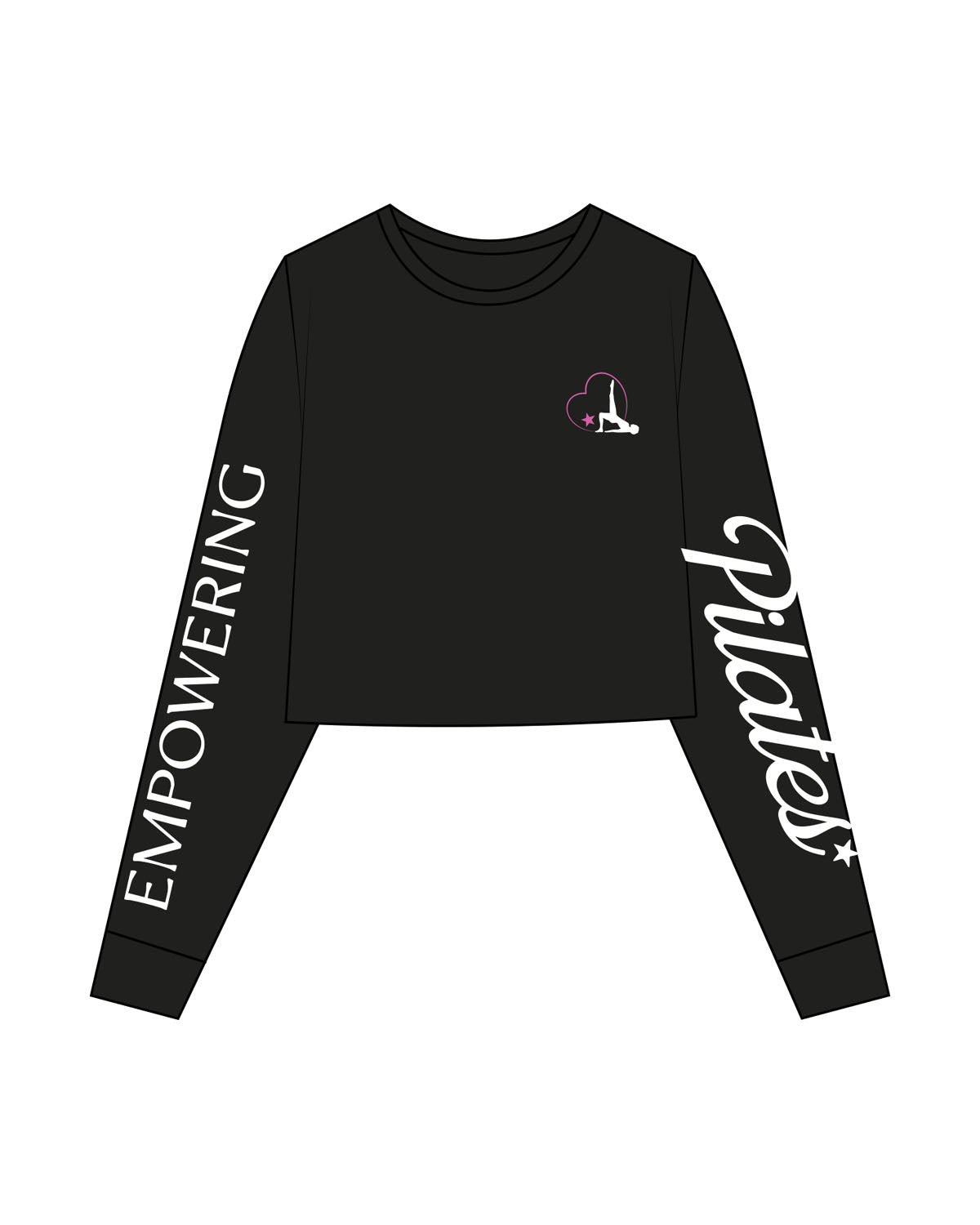 The Crop Long Sleeve - Black -  Empowering Pilates - Left Chest & Right and Left Arm - Printed - Full Color