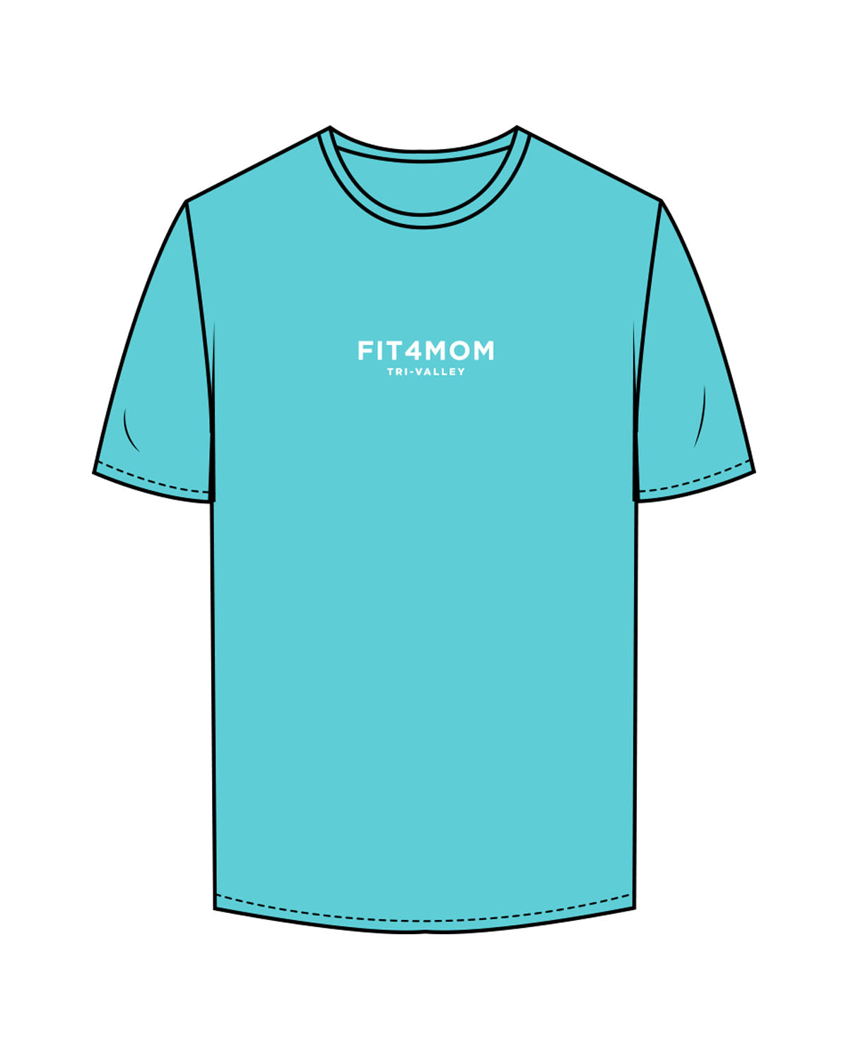 The Mens Tee - Teal - F4Mom-TriValley - Center Chest Stacked & Center Back Stacked - Printed - White