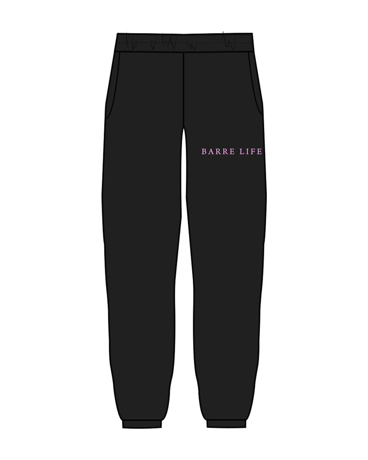 The Womens Sweatpants - Black - Barre Life - Left Leg - Printed - Pink