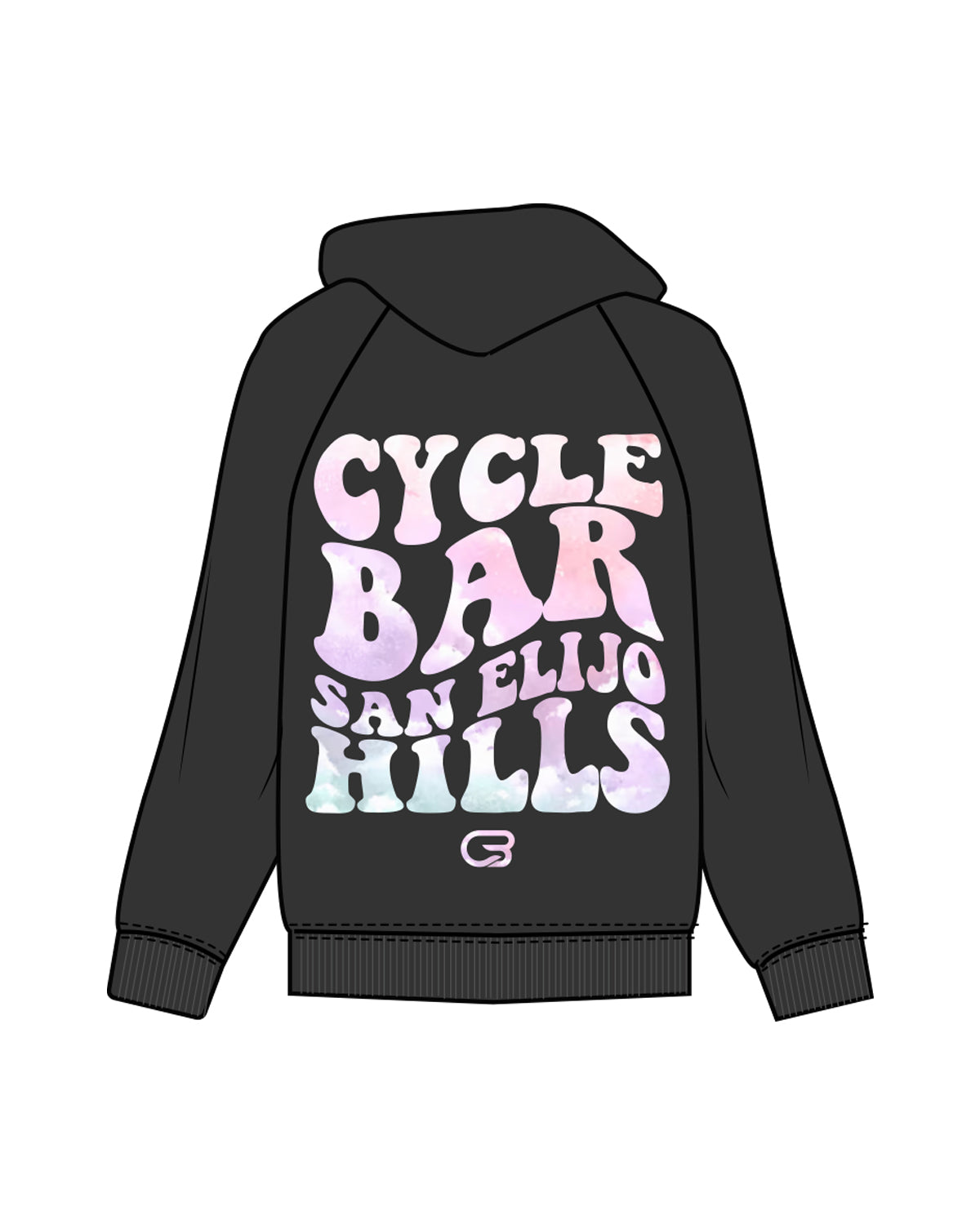 The Womens Zip Hoodie - Washed Black - Cyclebar - Left Chest & Center Back Stacked - Full Color