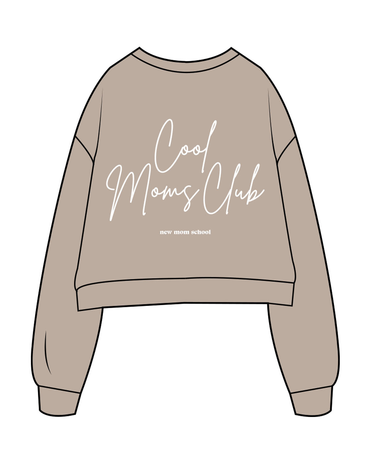 The Studio Crop - Taupe - New Mom School - Left Chest & Back Stacked "Cool" - Printed - White