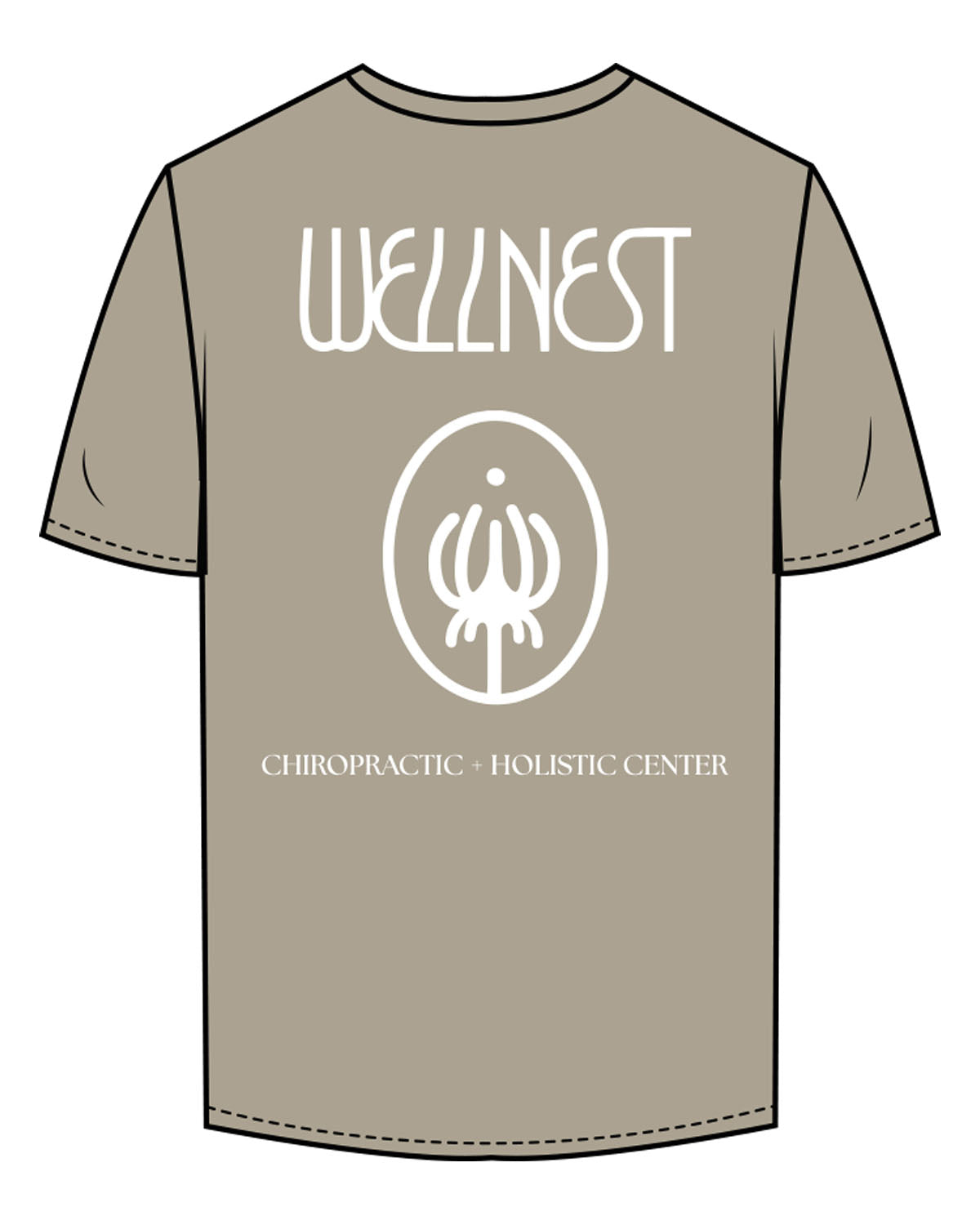 The Mens Tee - Eucalyptus - Wellnest - Left Chest Oval & Full Back w/ Icon - Printed - White
