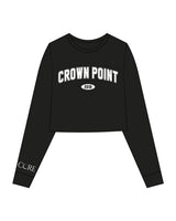 The Crop Long Sleeve - Black - Core Crown Point - Center Chest - Printed - Printed- White