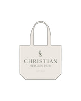 The Tote Bag - Natural - Christian Singles Hub - Center Body Stacked - Printed - Dark Green