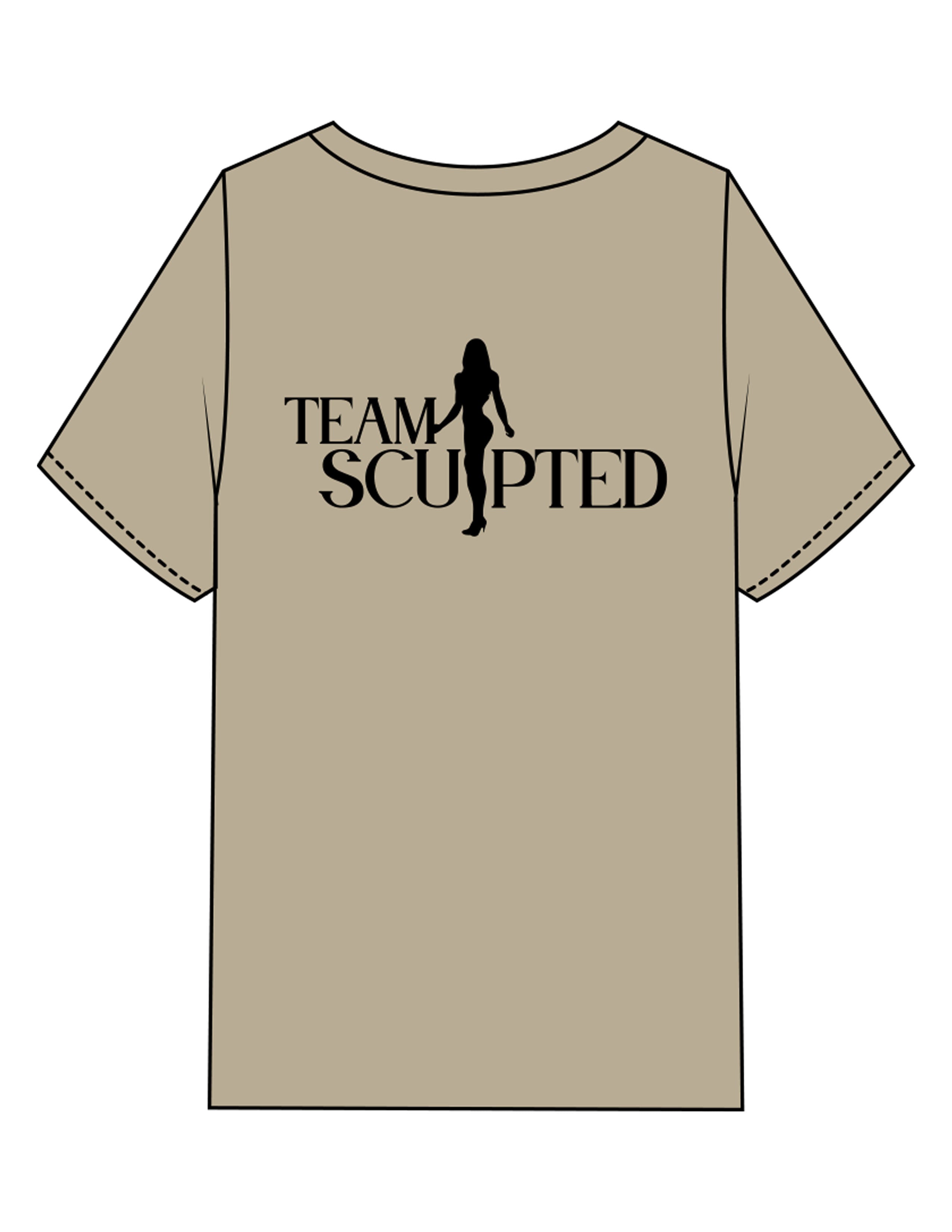 The Mens Heavyweight Tee - Washed Khaki - Team Sculpted - Left Chest & Back Stacked - Printed - Black