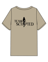 The Mens Heavyweight Tee - Washed Khaki - Team Sculpted - Left Chest & Back Stacked - Printed - Black
