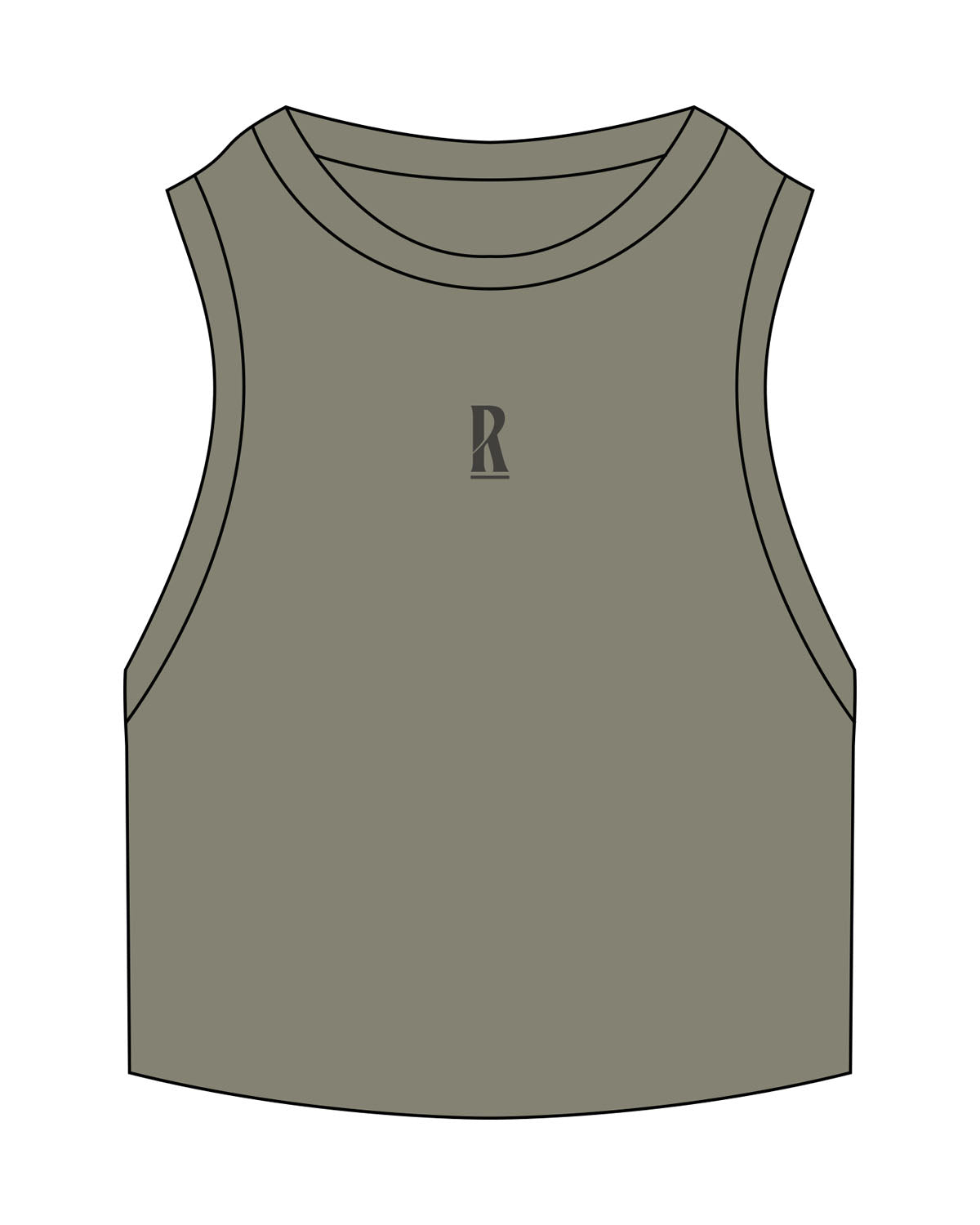 The Ribbed Crop Tank - Eucalyptus - Revolve Pilates - Center Chest "R" - Embroidered - Charcoal