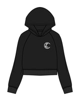 The Womens Crop Hoodie - Black - Coastal Core - Left Chest - Icon - Back Center Stacked - White