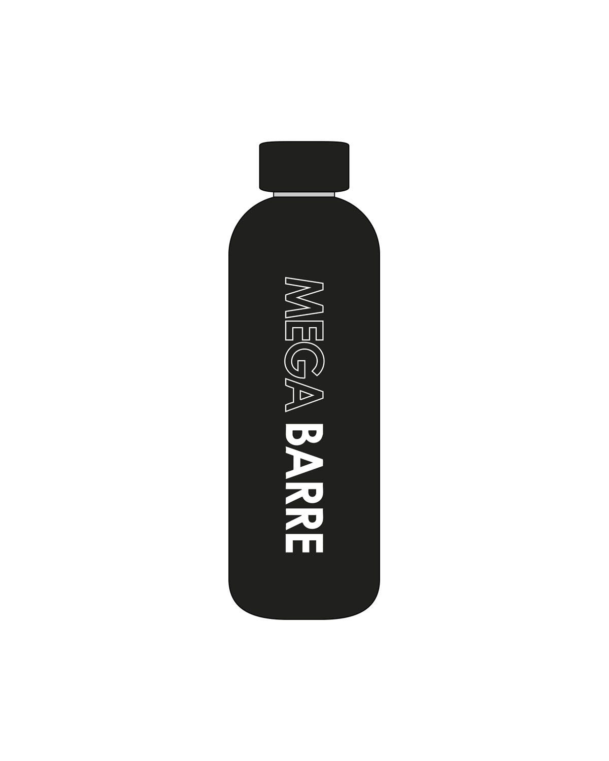 The Water Bottle - Black - Megabarre - Center Body - Printed - White