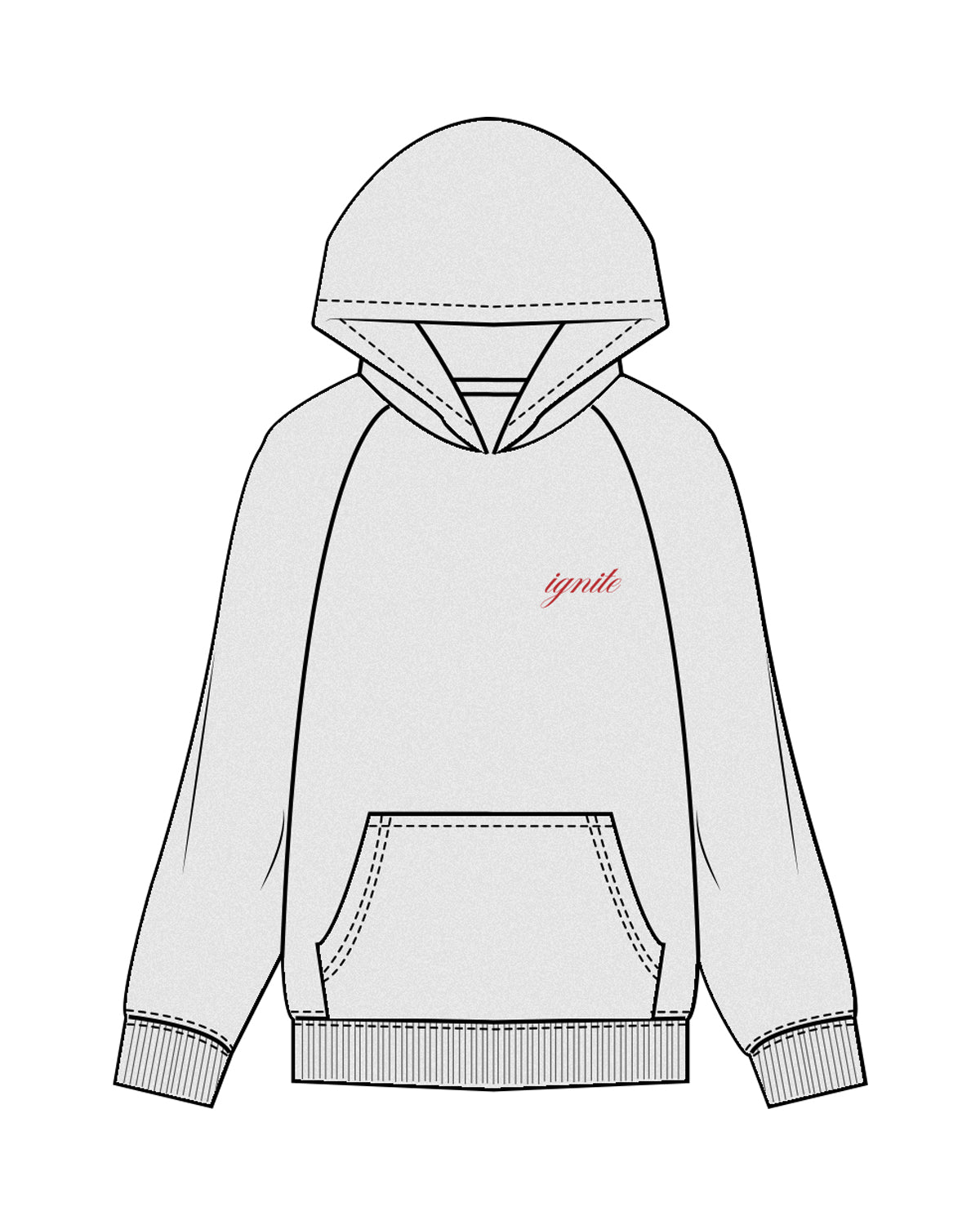 The Mens Hoodie - White Heather - Ignite Barre & Fitness - Left Chest & Center Back Stacked - White Printed