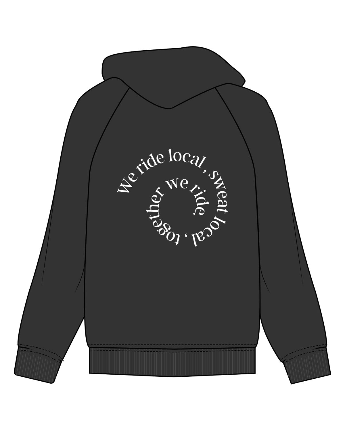 The Womens Zip Hoodie - Washed Black - Wheel House NY - Left Chest & Back Spiral - Printed - White