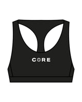 The Racer Bra - Black - Core Cycle - Center Chest "CORE" & Center Back Round - Printed - White