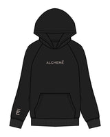 The Mens Hoodie - Black - ALCHEME - Center Chest & Right Sleeve E - Embroidered Chest - Printed Sleeve - Bone