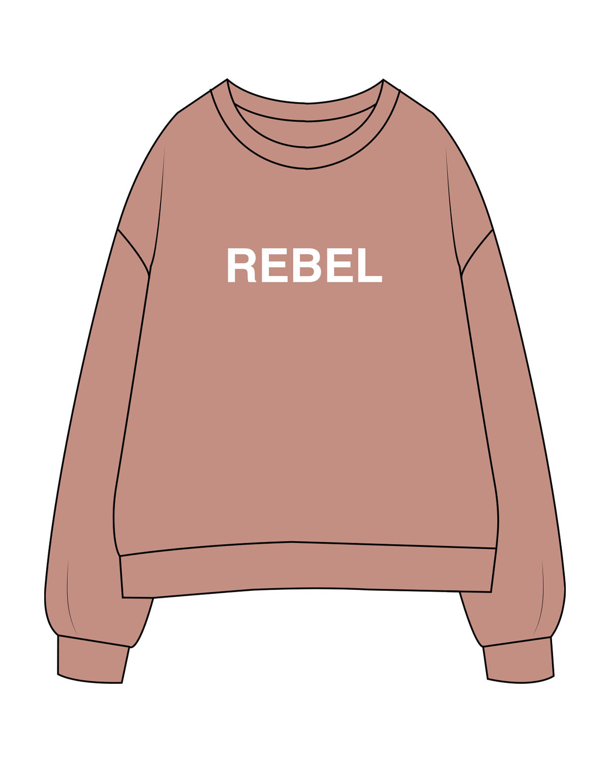 The Womens Crewneck - Clay - Rebellion Body - Center Chest & Back Center Neckline - Printed - White