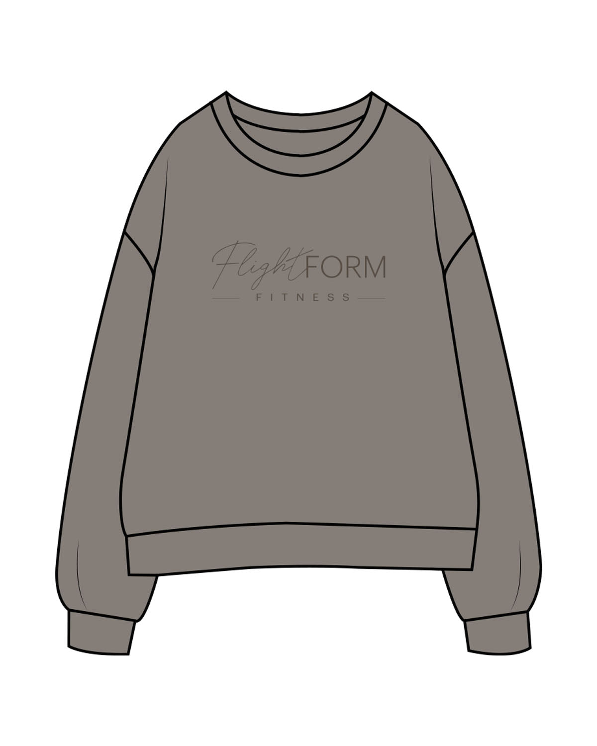 The Womens Crewneck - Washed Gray - Flightform - Center Chest Stacked - Printed - Tone on Tone