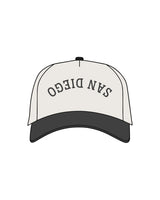 The Canvas Cap - Natural / Coal - Blenders - Center Crown Mirrored "SAN DIEGO" & Back Panel - Embroidered - Printed - Puff - Coal